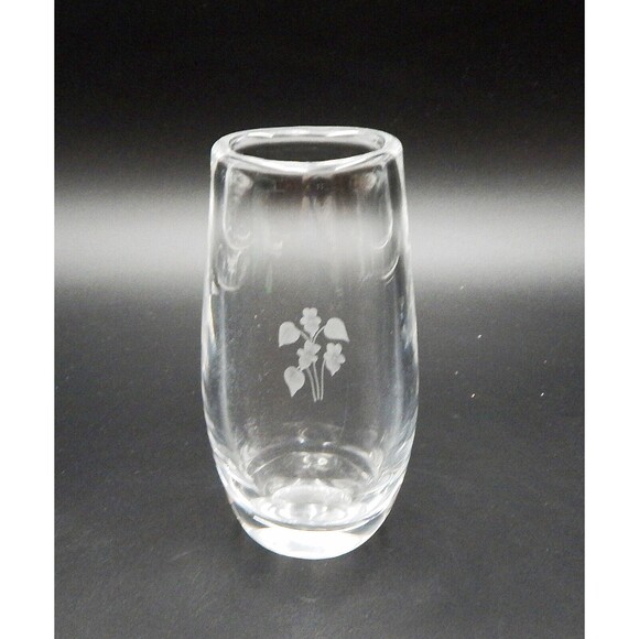Orrefors Sven Palmqvist Crystal Bud Small Vase Etched Flower 5 1/4 In Signed - Picture 3 of 8